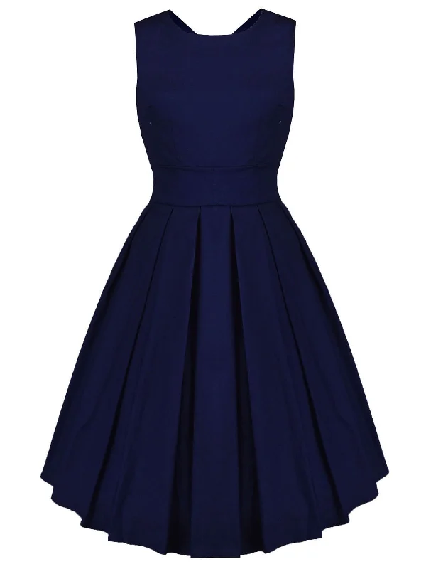 Navy Blue 1950s Lace Up Swing Dress Lace Dress Sparkly