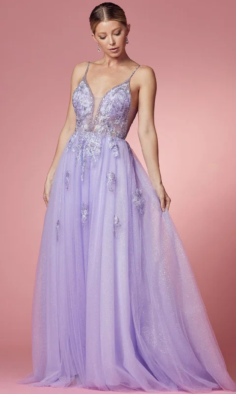 Nox Anabel - T1012 Beaded Lace A-Line Prom Gown