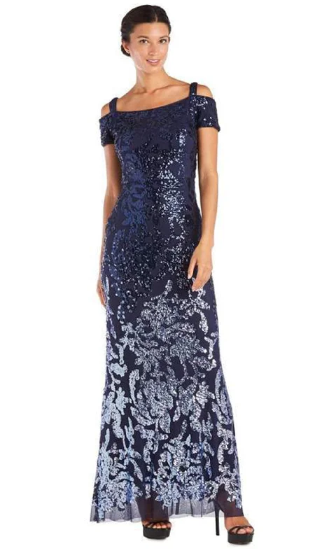 R&M Richards - 7133PSC Cold Shoulder Sequined Evening Dress Elegant Sequin Gown