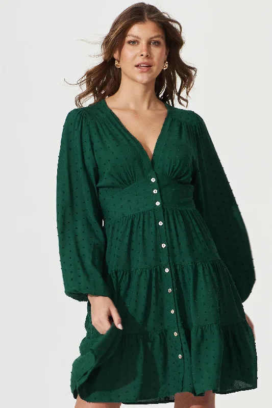 Abriella Shirt Dress In Emerald Swiss Dot Stylish Shirt Dress