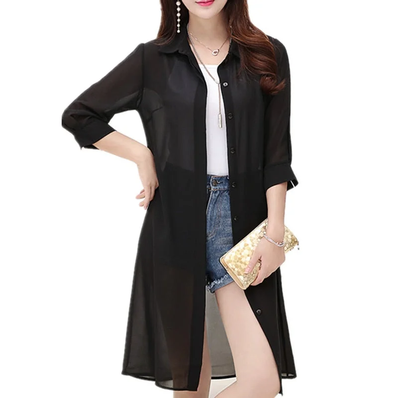 Black Blouse Women Chiffon Office Career Shirts Tops 2022 Fashion Casual HALF Sleeve Blouses Femme Summer Shirt Dress