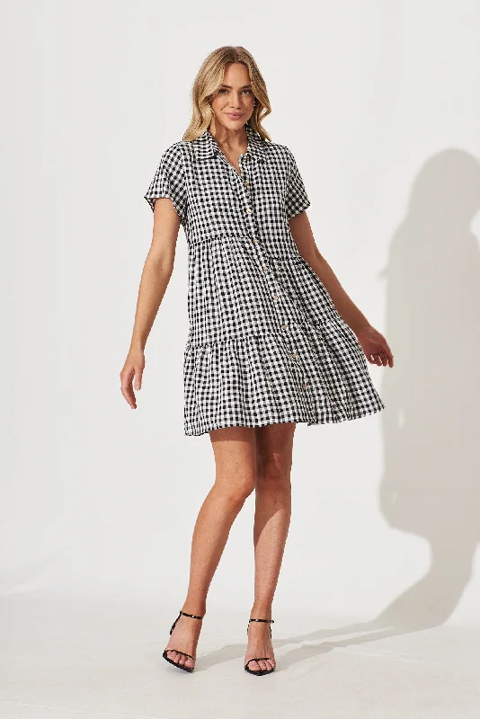 Colette Shirt Dress In Black And White Gingham Cotton Blend Wrap Shirt Dress