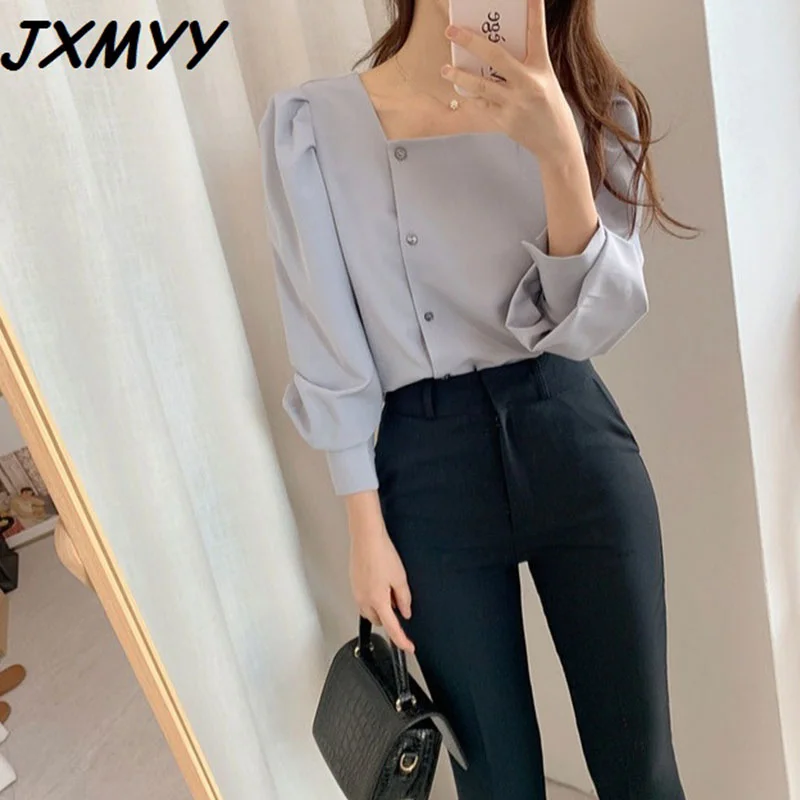 Elegant woman's square collar shirt 2023 solid color Korean version sweet casual shirt ladies shirt spring top imCharms Button-up Shirt Dress