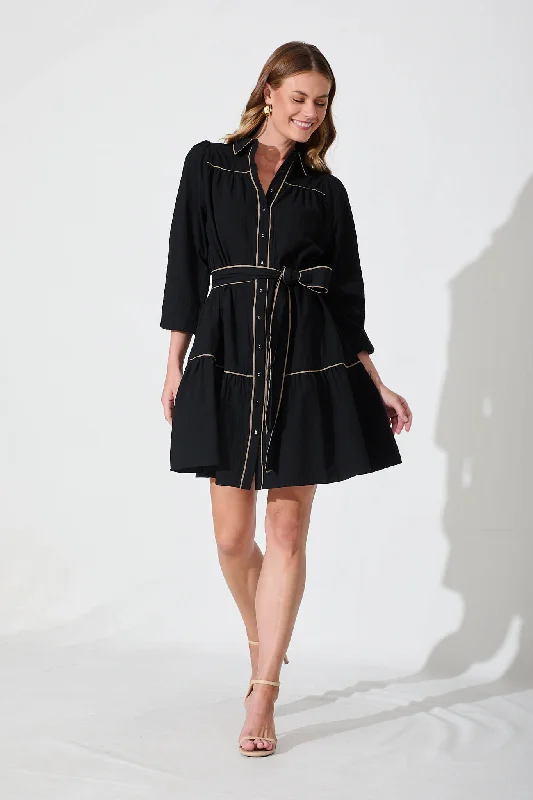 Evelyn Shirt Dress In Black Cotton