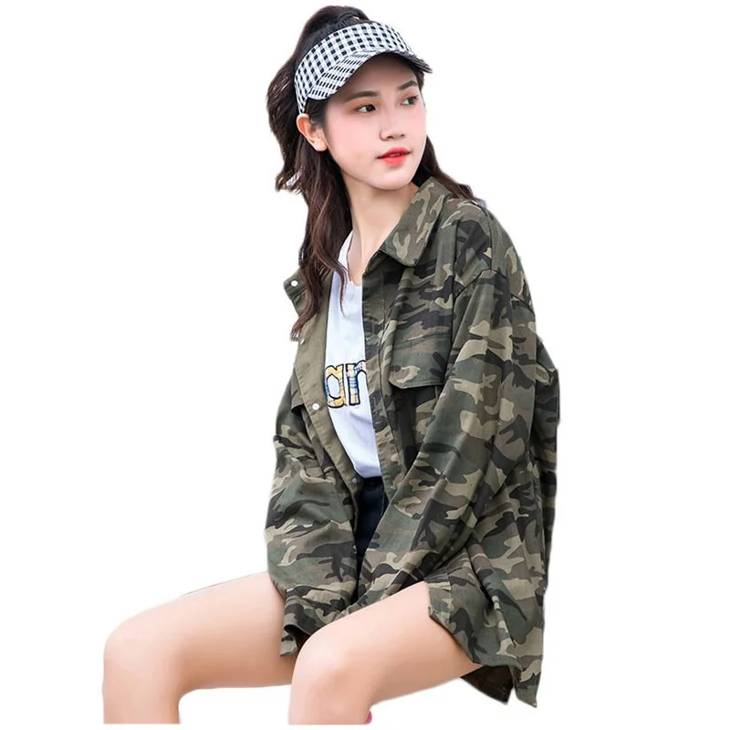 Harajuku Camisa Oversized 2023 Women Blouses Spring Denim Casual Lapel Camouflage Shirt Women Tops Blusas Chaquetas Mujer f649 Shirt Dress Combo