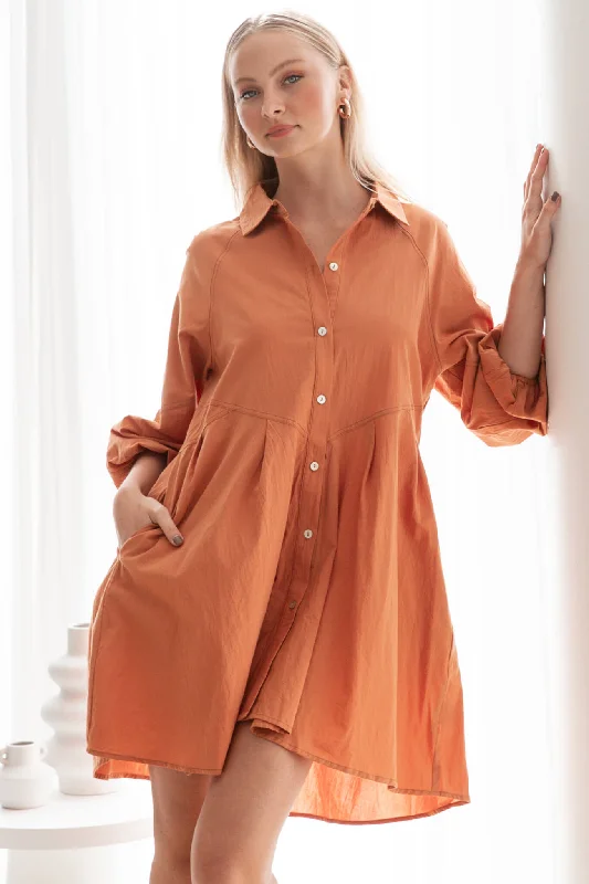 Mindful Shirt Dress In Rust Cotton Shirt Dress Casual