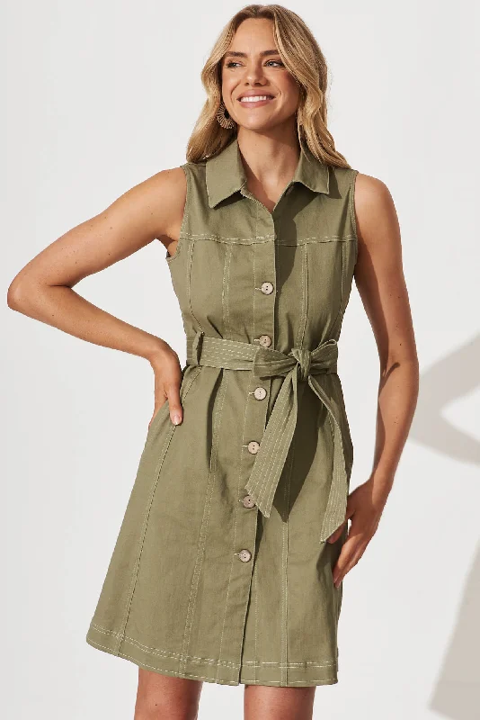 New York Shirt Dress In Khaki Printed Button Shirt