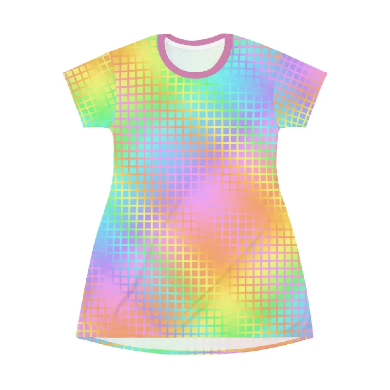 Rainbow Grid T-Shirt Dress Shirt Dress Style