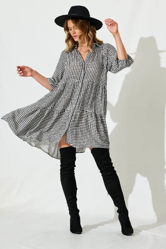 Raven Shirt Dress In Black And White Gingham Lace Shirt Dress