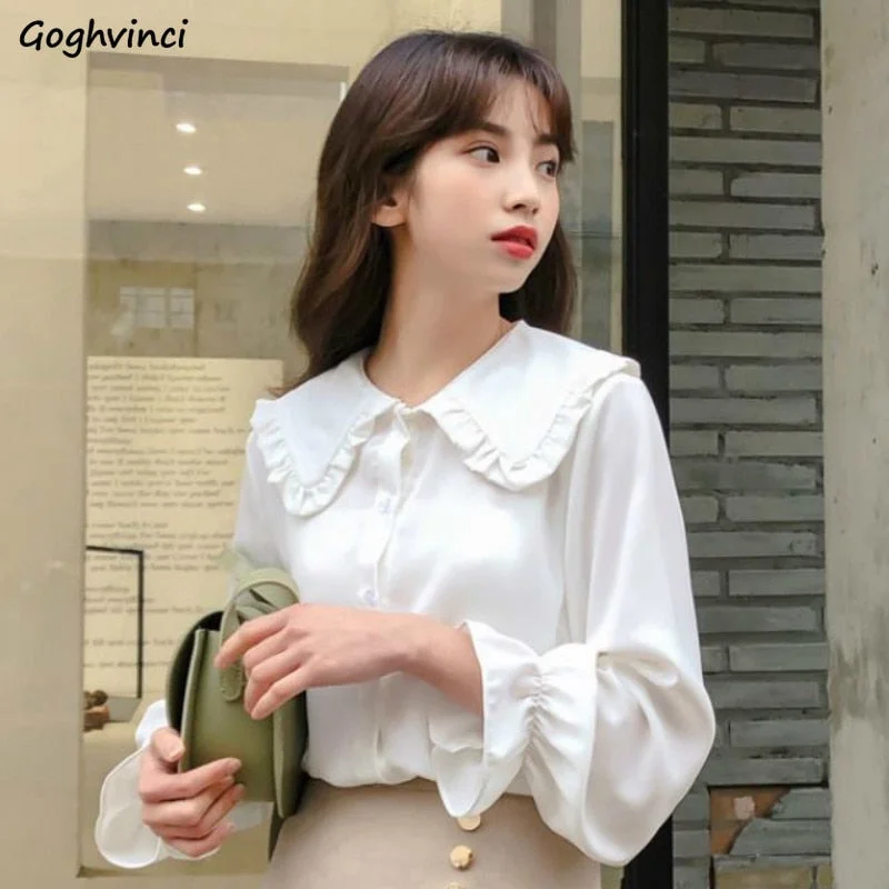 Shirts Women Solid Simple  Spring Korean Style Chic Trendy Casual Blouses Elegant Vintage Womens Streetwear All-match Floral Shirt Dress