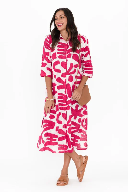 Tricia Pink Abstract Cotton Shirt Dress Shirt Dress Glam