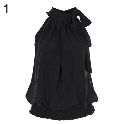 Women Chiffon Sexy Casual Solid Pleated Halter Neck Elastic Hem Sleeveless Vest Tops 2022 New Summer Loose Female Ladies Shirt Oversized Shirt Dress