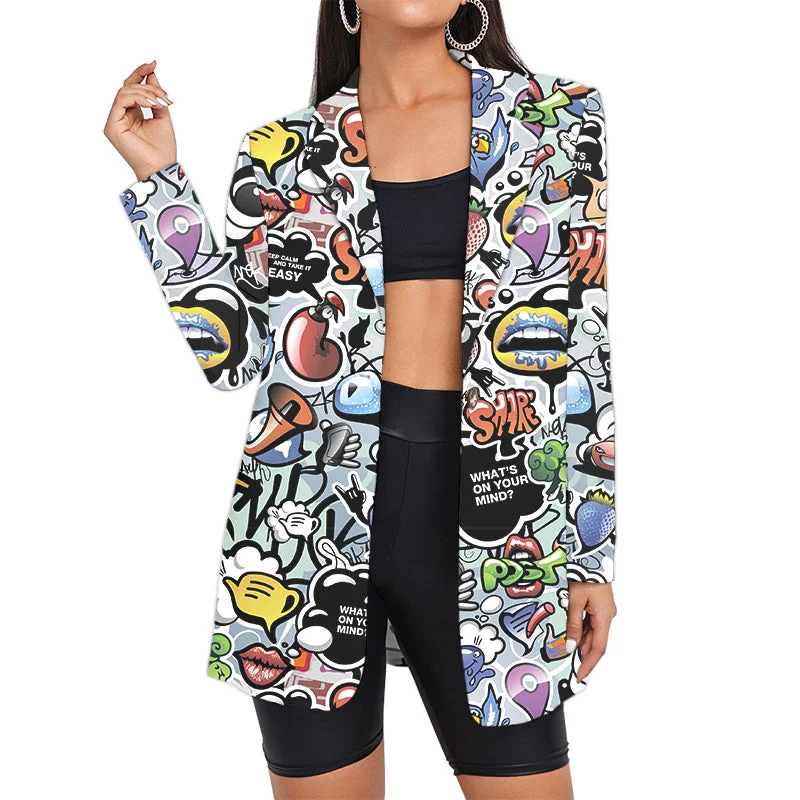 3D Graffiti Print Blazers Women's Hip Hop Suit Jacket Oversized Long Woman Clothing Casual Suits  Streetwear Oversized Women's denim jackets