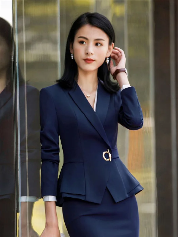 Autumn Office Lady Top Blazers Solid Long Sleeves Coat Cardigan Button Casual Suit Navy Blue Draped Slim Women Wine Red Jacket Women's trendy jackets