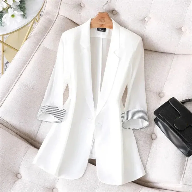 Casual White Blazer Women's Three-Quarter Sleeve 2023 Spring And Summer Korean Slim Women's Suit Shirt Thin Suit Jacket