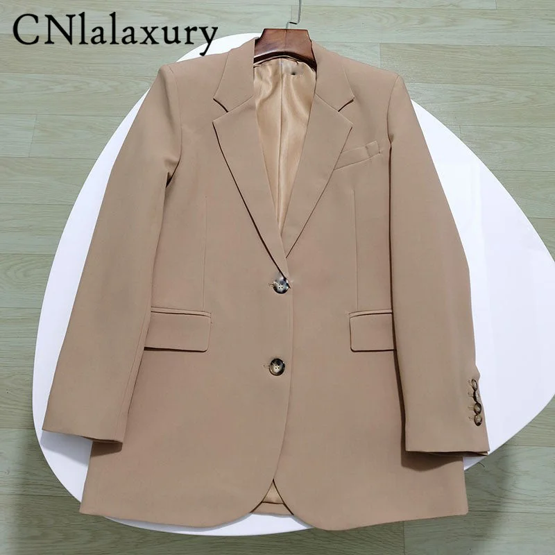 CNlalaxury 2023 Chic Solid Color Women Casual Blazer Jacket Office Lady Pockets Work Suit Coat Ladies Business Blazers Outerwear