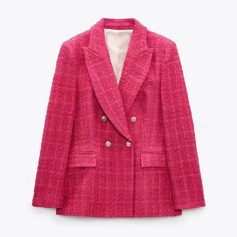 DiYiG WOMAN 2023 early autumn women's gorgeous rose red texture double breasted casual suit jacket