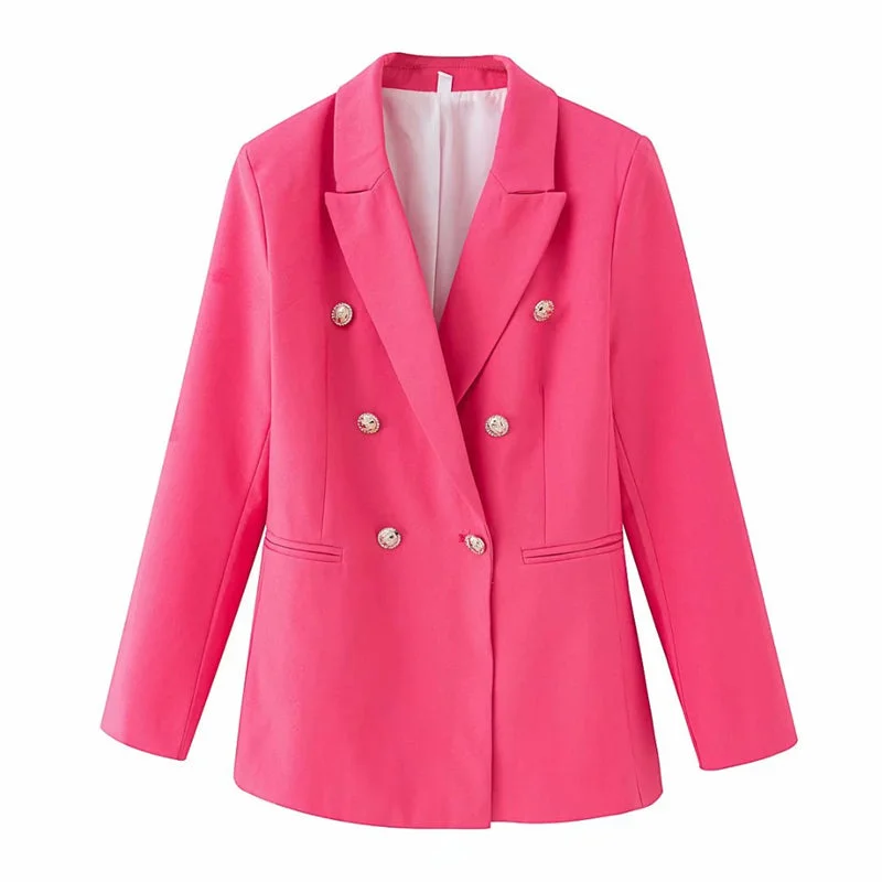 Elegant women chic button blazer 2023 office ladies pocket jackets casual female slim notched suits solid pink girls chic sets Women's running jackets