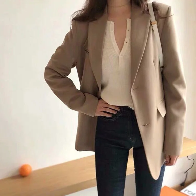 GOOHOJIO 2023 Oversized Office Lady Jackets for Women Temperament Female Blazers Autumn Casual Long Sleeve Blazer Overcoats Women's cotton jackets