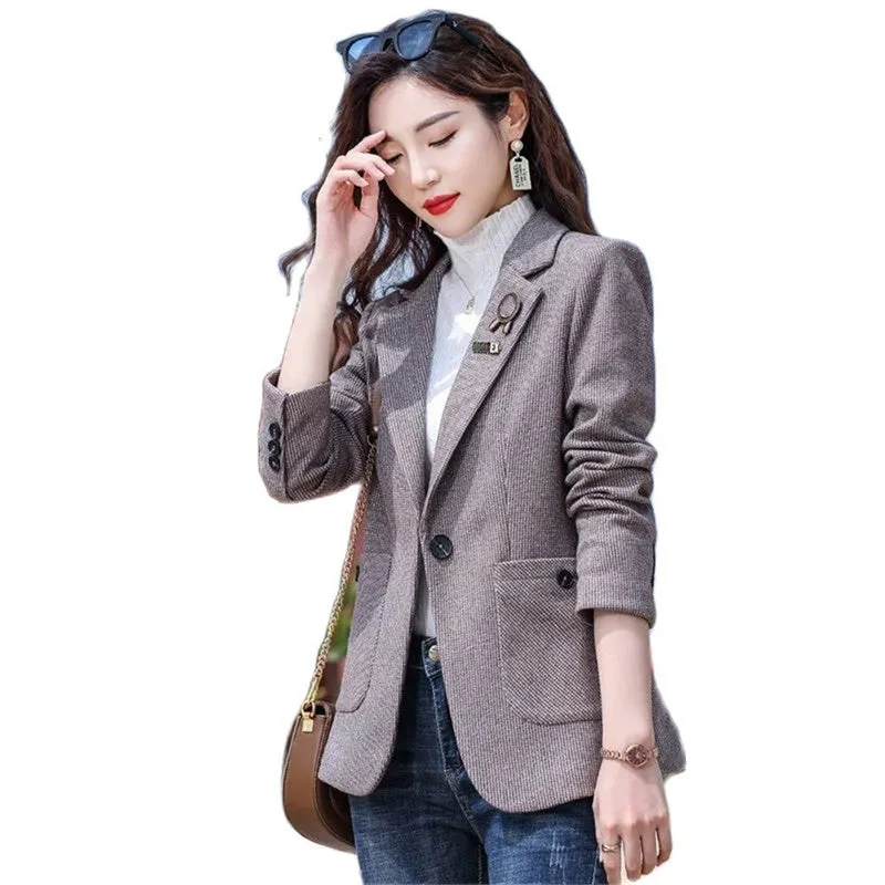 Houndstooth Blazer Women Spring And Autumn 2023 Casual  ladies Woolen Suit Jacket Female Design Sense CardigaElegant Blouser