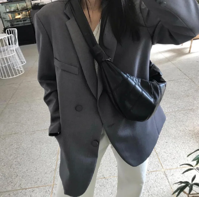 HziriP OL Solid BF Style Notched Blazer Women Jacket 2023 Autumn Casual Formal Long Sleeve Loose Blazers Suit Coat Female