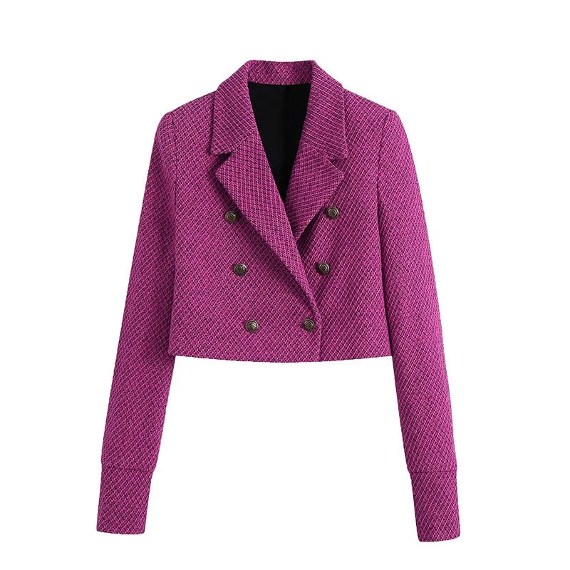 Obrix Short Female Suit Jacket Purple Office Lady Casual Streetwear Cool Bright Outfit For Women Best women's jackets for winter