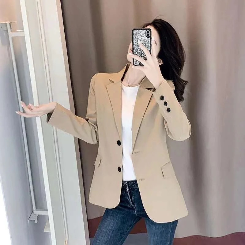 PEONFLY Women Blazer Office Jacket Ladies Single Breasted Long Sleeve Loose Coat Formal Casual For Spring Autumn 2023