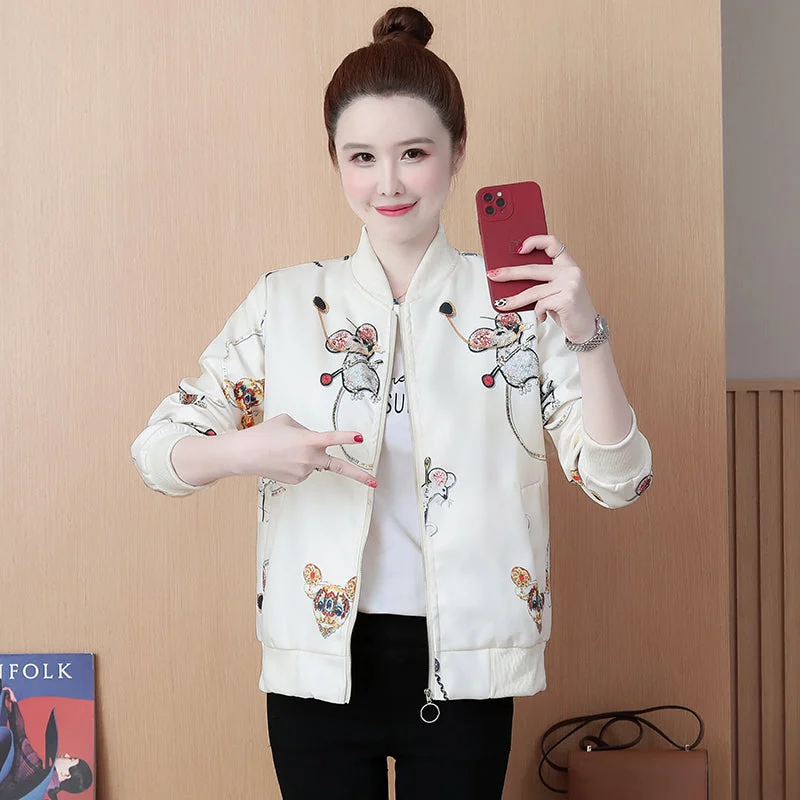 Print Windbreaker Bomber Jacket Women 2023 Autumn Outwear Woman Baseball Jacket Long Sleeve Casual Lady Coat Jackets