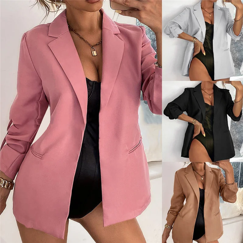 Women Autumn Blazer Jacket Basic Blazer Casual Solid Button Long Sleeve Work Suit Coat Office Lady Elegant Blazers Women's winter jackets