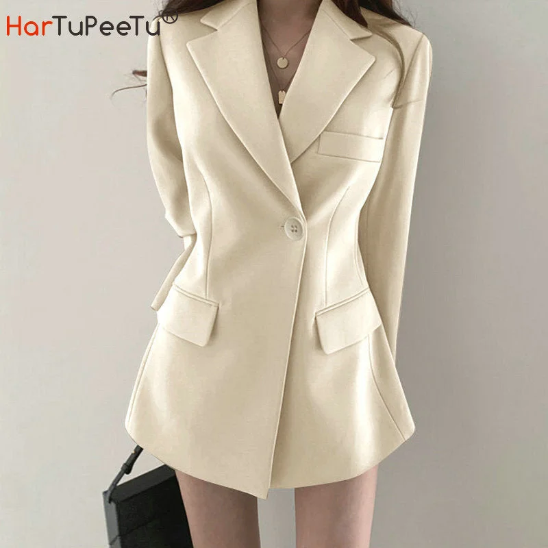 Women Long Blazer Cool Work Jacket Casual Slim Fit Khaki Black Beige Pink Autumn 2023 Office Ladies Tunic Outwear with Pockets Women's polyester jackets