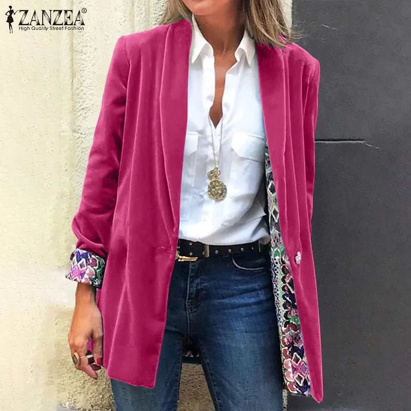 Women's Patchwork Velvets Blazer ZANZEA Coats Autumn OL Casual Lapel Cardigans Female Oversze Jackets Office Outwear