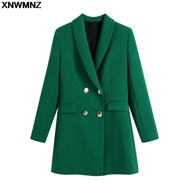 XNWMNZ 2023 autumn ladies all-match casual long double-breasted blazer jacket Vintage lapel collar long sleeves women's clothing